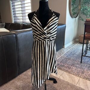 Chic Black and White Striped Halter Coverup